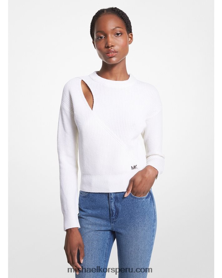 Z48V412 blanco mujer Michael Kors jersey de mezcla de lana con aberturas