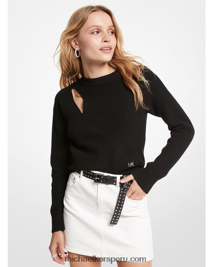 Z48V414 negro mujer Michael Kors jersey de mezcla de lana con aberturas