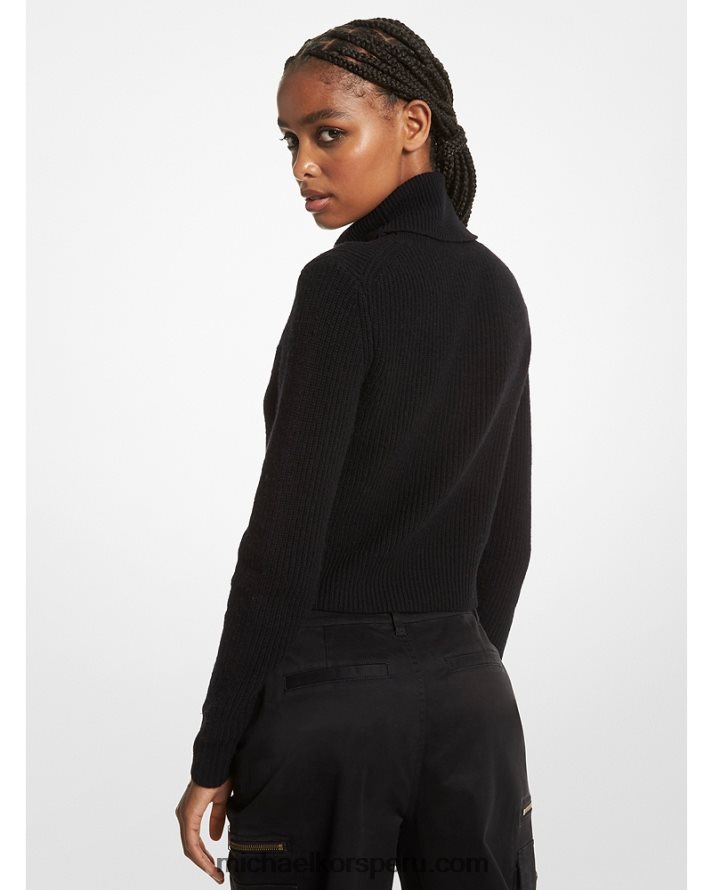 Z48V442 negro mujer Michael Kors suéter corto de lana elástica con cuello alto