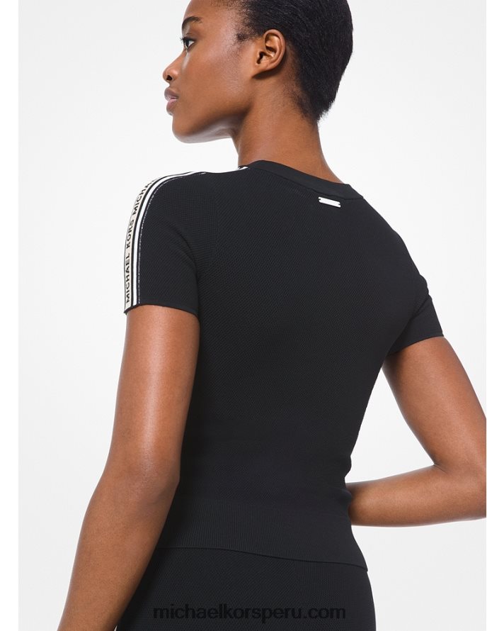 Z48V461 negro mujer Michael Kors suéter tejido texturizado con cinta del logo