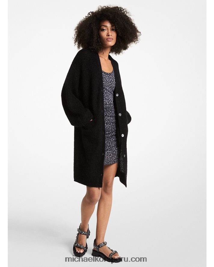 Z48V526 negro mujer Michael Kors cárdigan tejido texturizado con cuello en V