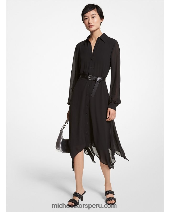 Z48V105 negro mujer Michael Kors vestido camisero georgette pañuelo