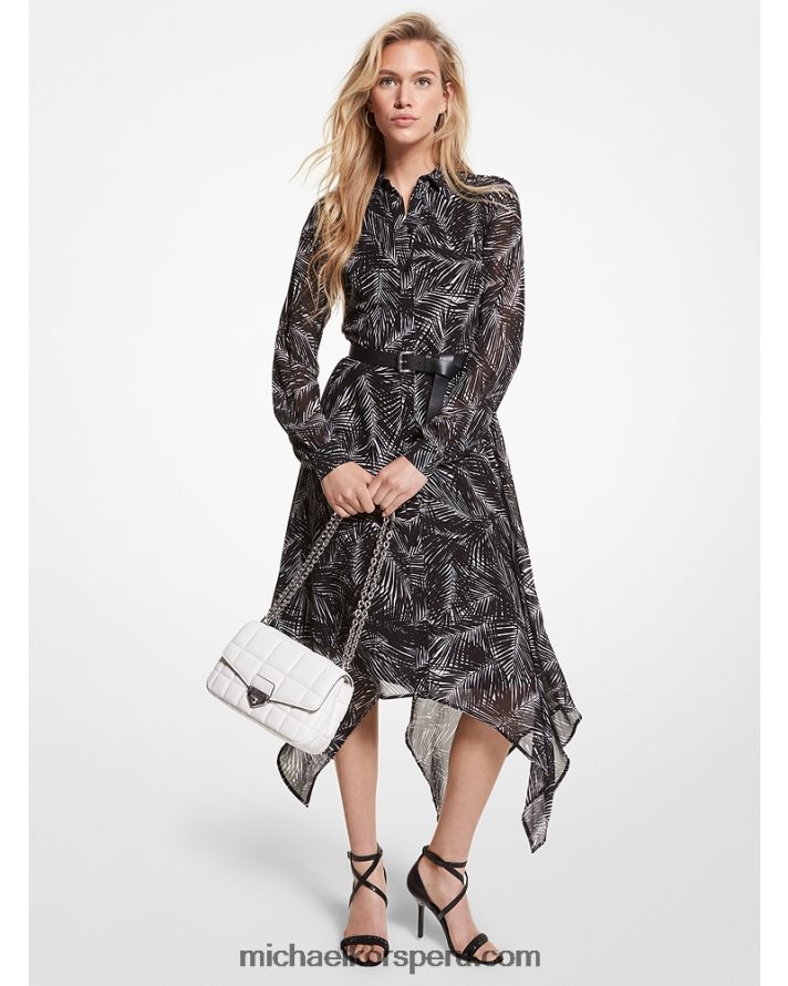 Z48V106 blanco negro mujer Michael Kors vestido camisero palm georgette pañuelo