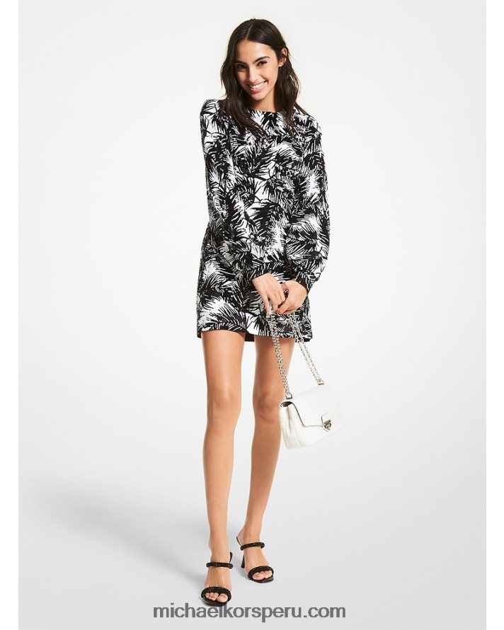 Z48V107 negro mujer Michael Kors vestido corto de tul con palmeras y lentejuelas