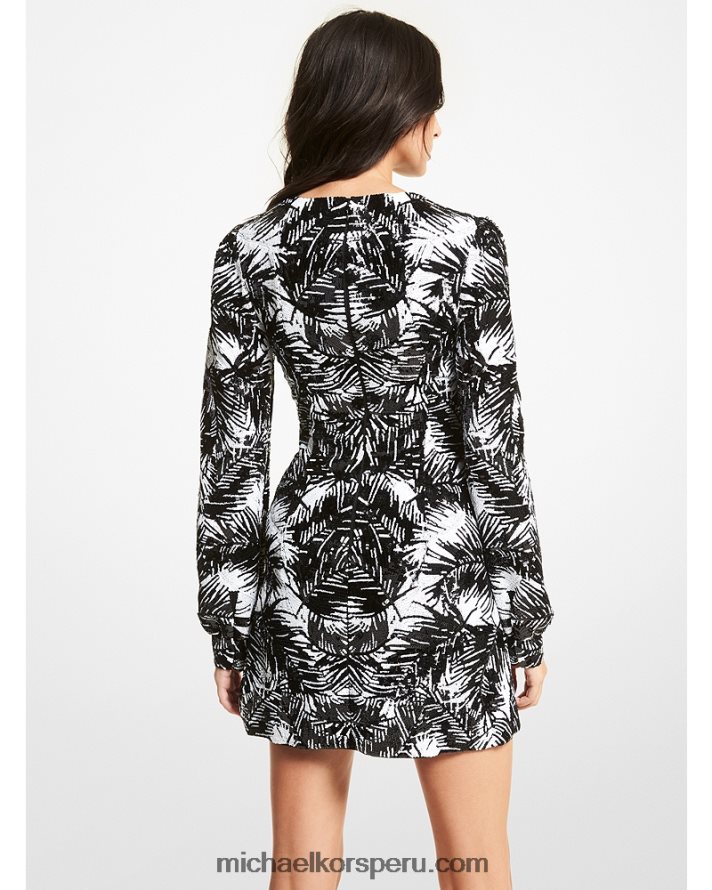 Z48V107 negro mujer Michael Kors vestido corto de tul con palmeras y lentejuelas