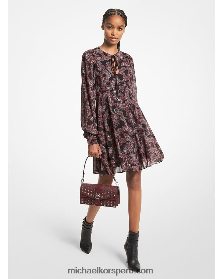 Z48V108 rosa real mujer Michael Kors vestido de georgette con motivo de cachemira