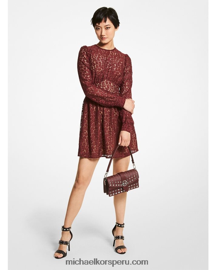 Z48V111 merlot mujer Michael Kors vestido corto con encaje de leopardo