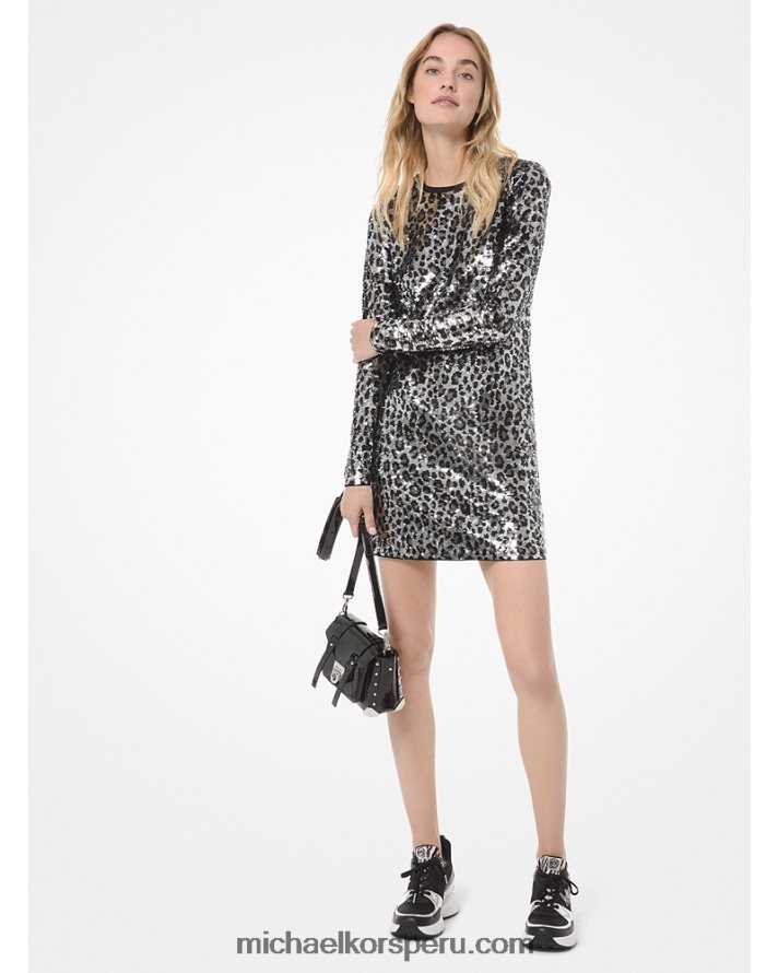 Z48V173 bronce de cañón mujer Michael Kors vestido de manga larga con lentejuelas de leopardo