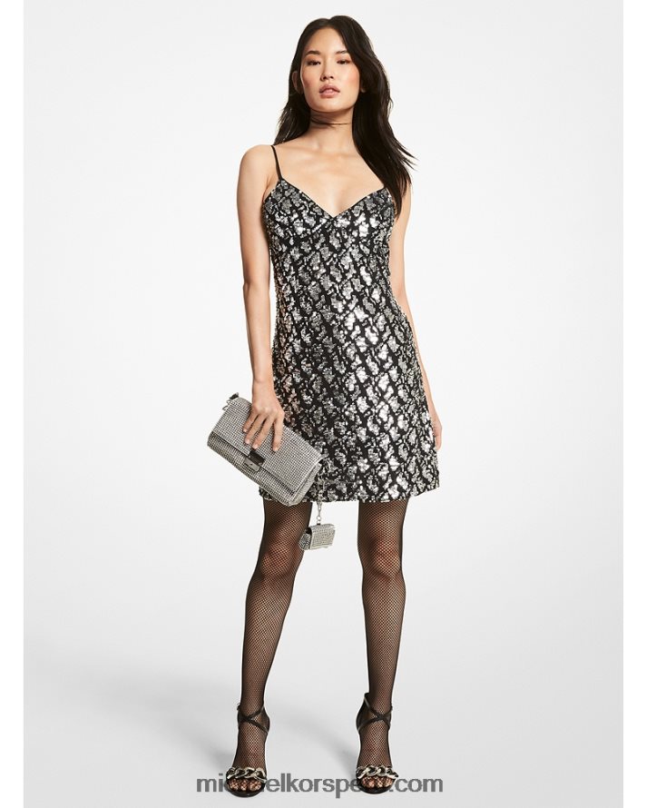 Z48V176 negro/plata mujer Michael Kors vestido lencero de viscosa elástica con lentejuelas de serpiente