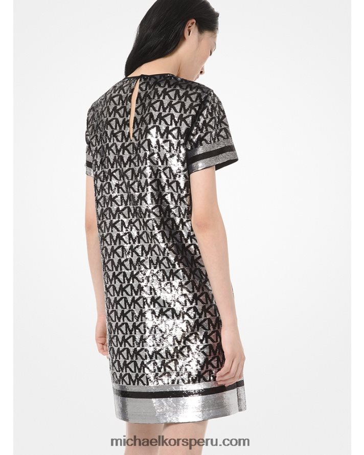 Z48V190 bronce/negro mujer Michael Kors vestido estilo camiseta de georgette con logo de lentejuelas