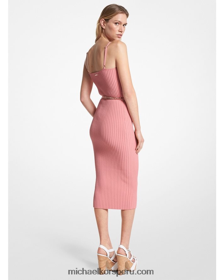 Z48V24 rosa polvorienta mujer Michael Kors vestido bustier de canalé de viscosa elástica con cinturón