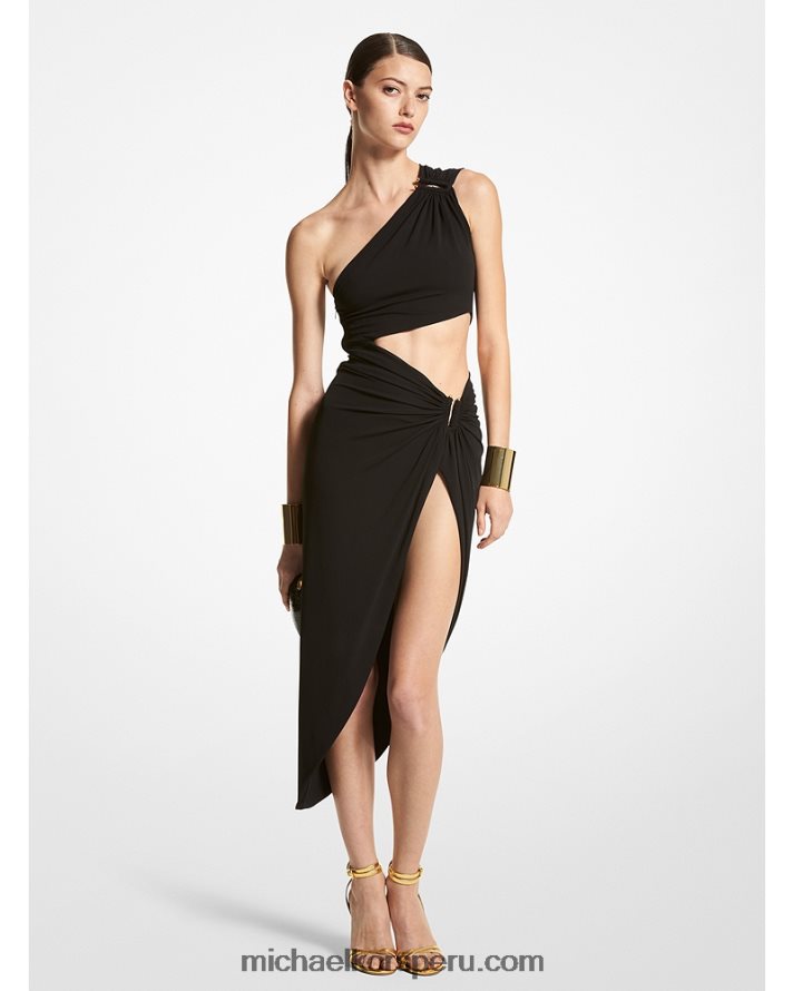 Z48V3384 negro unisexo Michael Kors vestido con aberturas elípticas en tejido jersey elástico mate de la colección