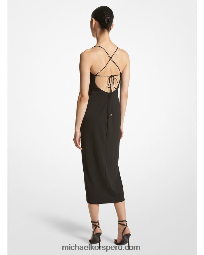 Z48V3385 negro unisexo Michael Kors vestido fruncido de punto mate elástico de la colección