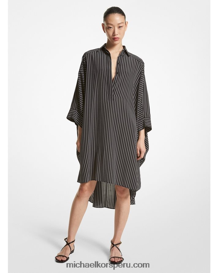 Z48V3419 blanco negro unisexo Michael Kors vestido camisero dolman de crepé de China de seda a rayas de la colección