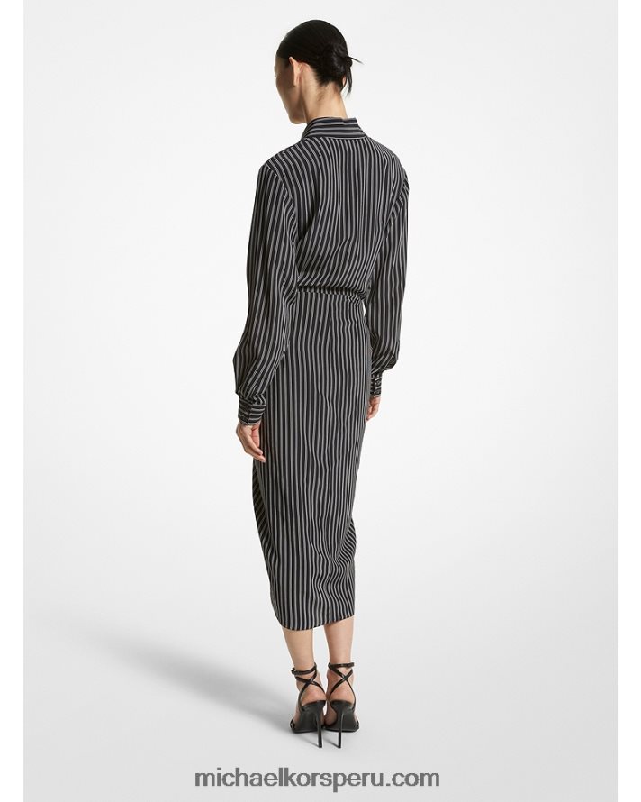 Z48V3421 blanco negro unisexo Michael Kors vestido camisero pareo de crepé de China de seda orgánica a rayas de la colección