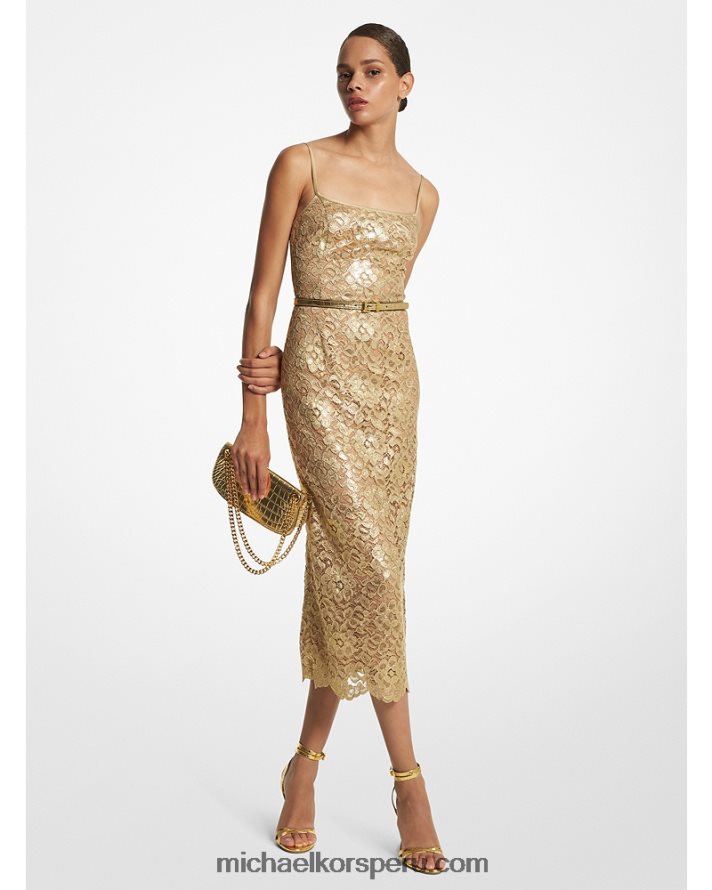 Z48V3451 oro unisexo Michael Kors vestido lencero de encaje floral metalizado de la colección