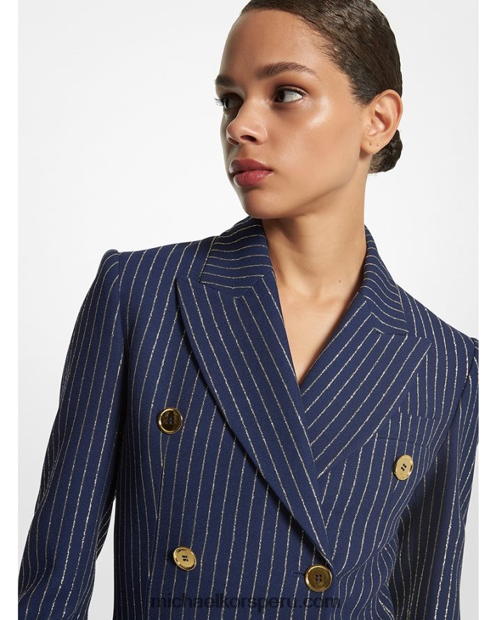 Z48V3551 azul marino/oro unisexo Michael Kors vestido de esmoquin de crepe doble sable con raya diplomática metalizada de la colección