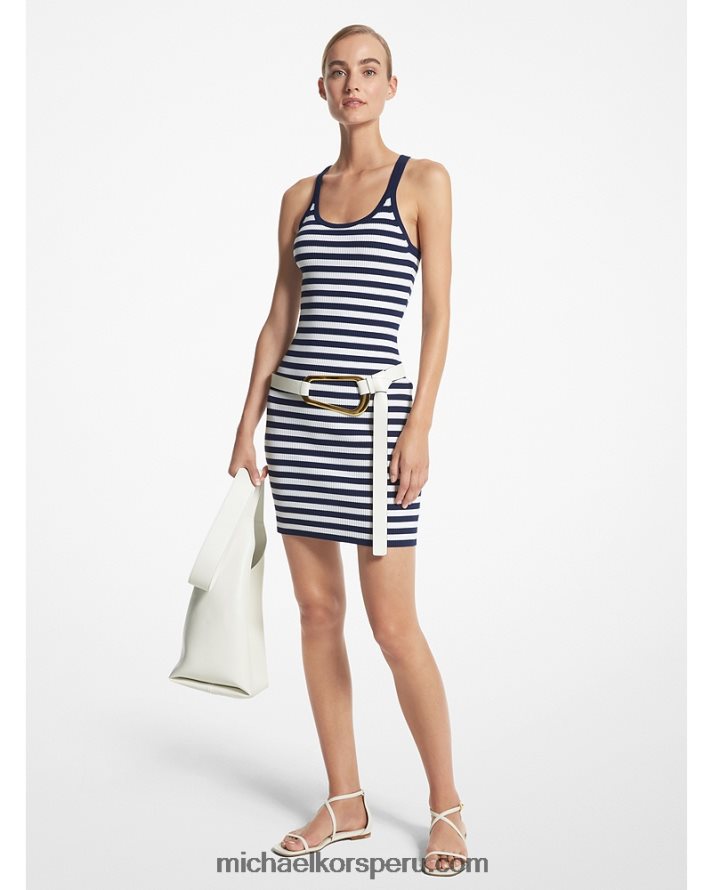 Z48V3571 azul marino/blanco unisexo Michael Kors vestido de tirantes de viscosa elástica de canalé a rayas de la colección