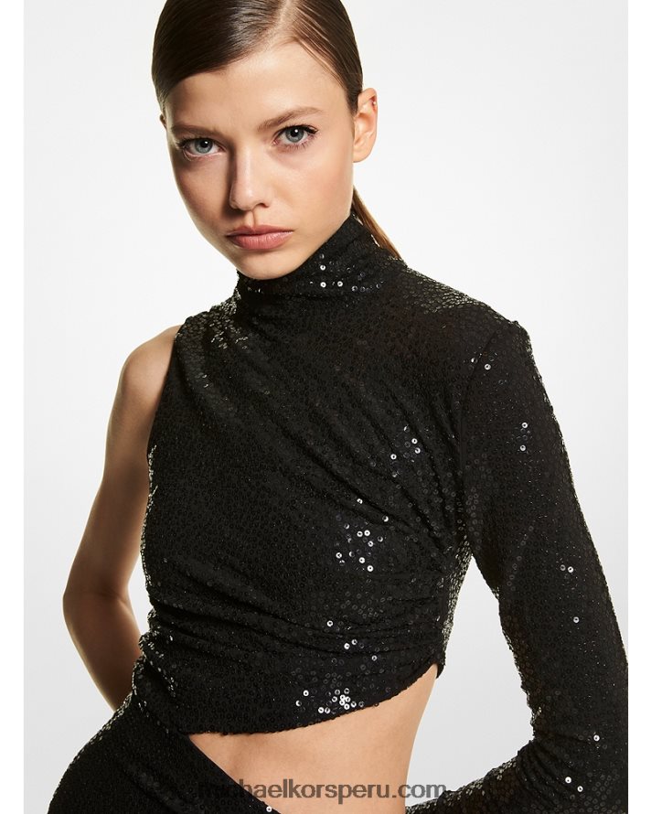 Z48V3588 negro unisexo Michael Kors colección vestido asimétrico de punto elástico con lentejuelas bordado a mano