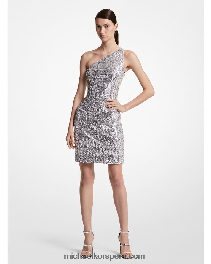 Z48V3611 plata unisexo Michael Kors vestido de tul elástico con bordado de paillette de la colección