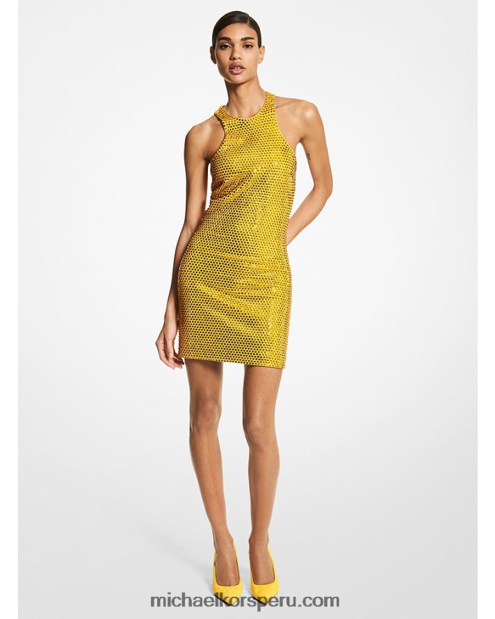 Z48V3636 maravilla unisexo Michael Kors vestido corto de jersey de crepé con adornos de cristales