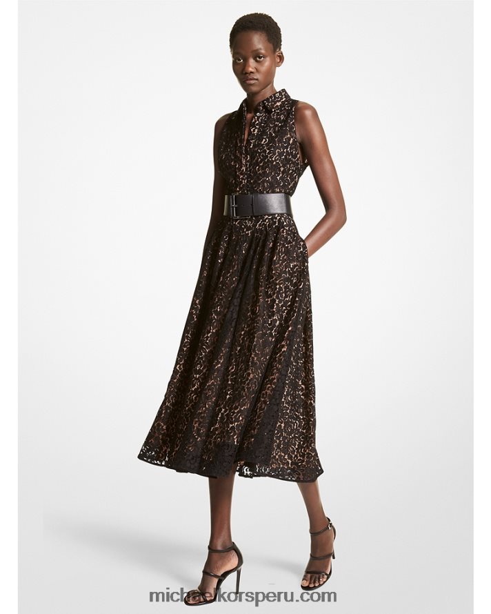 Z48V3646 negro unisexo Michael Kors vestido camisero colección encaje floral
