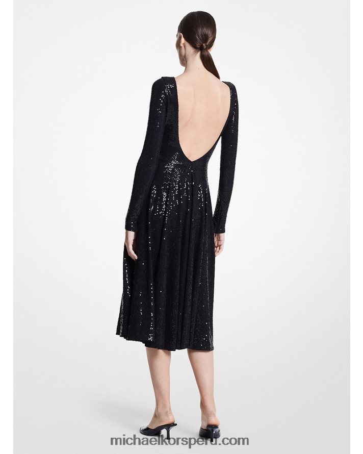 Z48V3737 negro unisexo Michael Kors colección vestido de baile sin espalda de punto mate con lentejuelas bordadas a mano