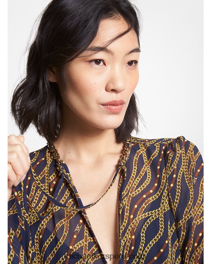 Z48V44 azul medianoche mujer Michael Kors vestido babydoll de georgette con estampado de estado