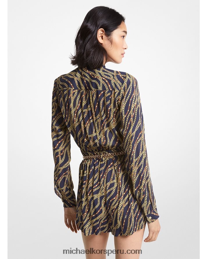 Z48V45 azul medianoche mujer Michael Kors mameluco de georgette con estampado de estado