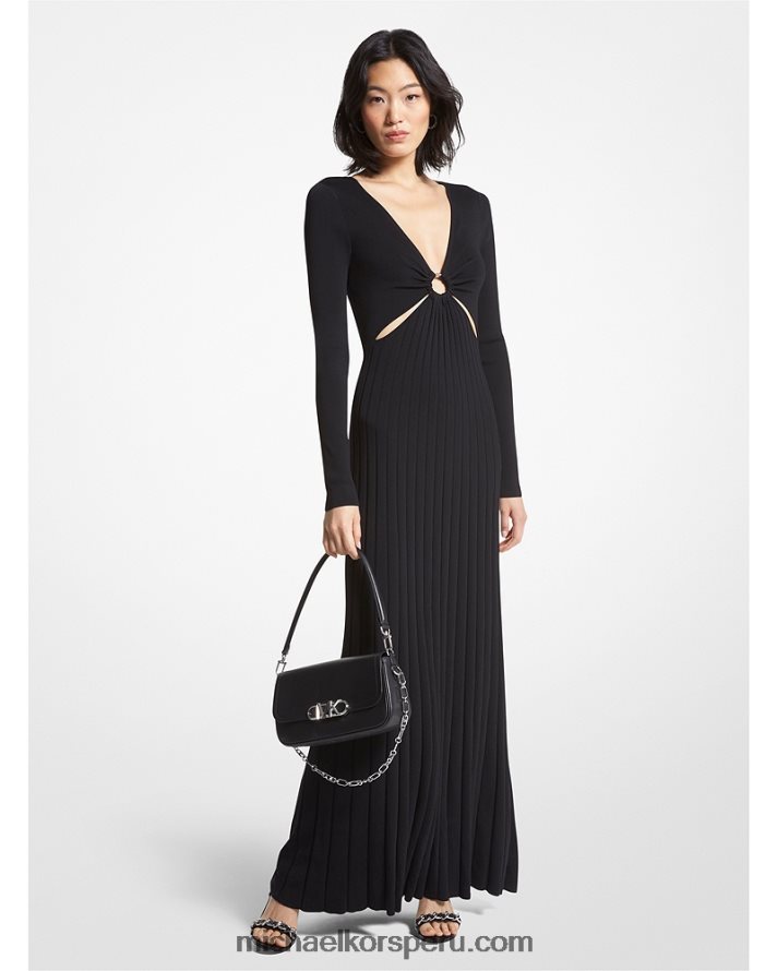 Z48V51 negro mujer Michael Kors vestido largo de punto elástico con anillo