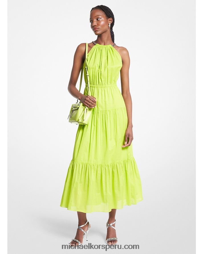Z48V65 limonada brt mujer Michael Kors vestido midi de algodón con escote halter y cadena