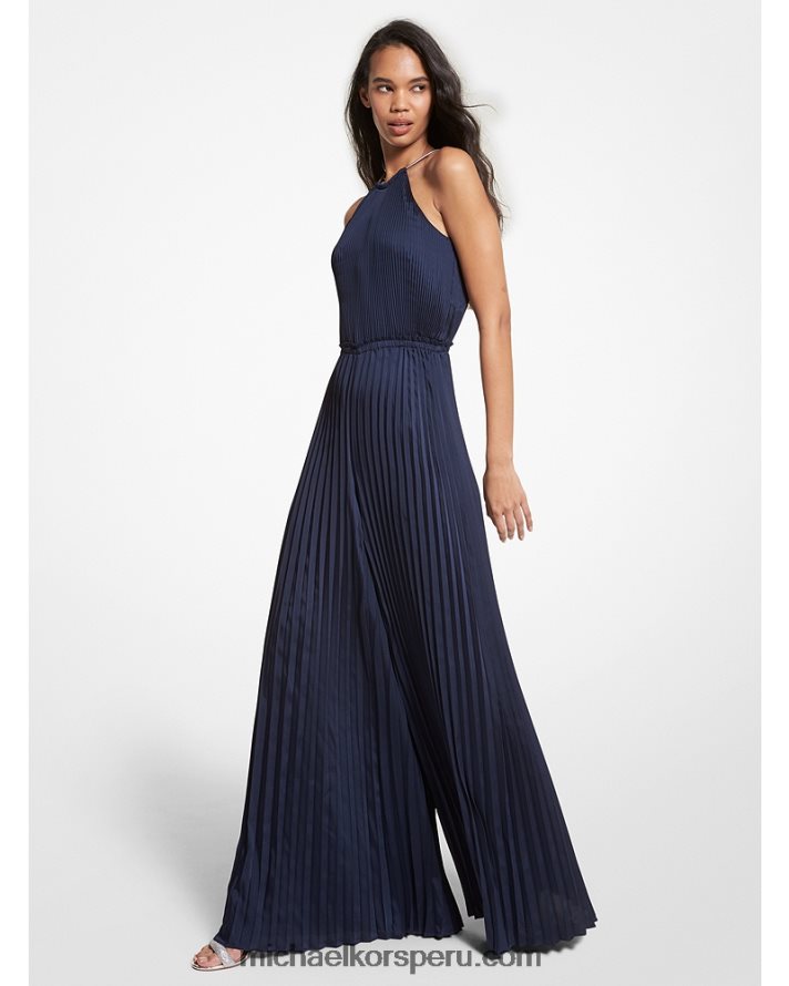 Z48V6 azul medianoche mujer Michael Kors mono de satén con cuello halter