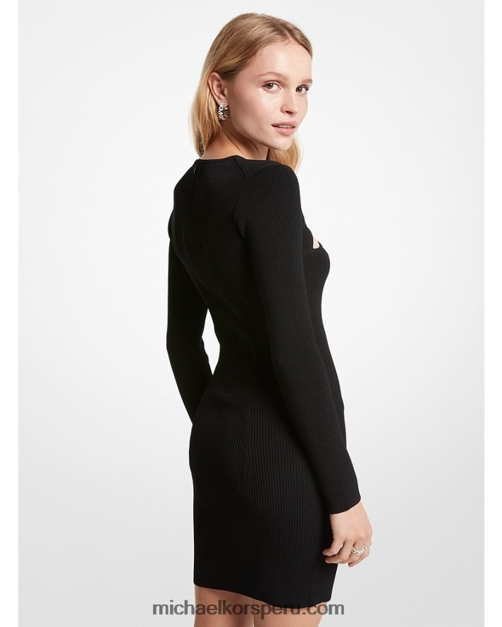 Z48V82 negro mujer Michael Kors vestido de canalé de viscosa elástica