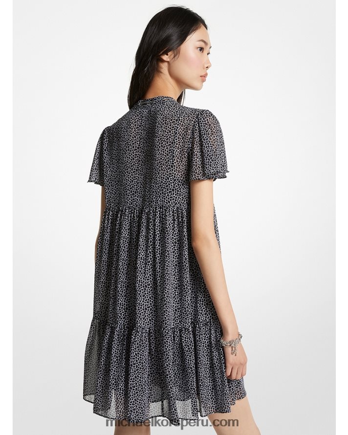 Z48V86 blanco negro mujer Michael Kors vestido a capas de georgette con estampado animal