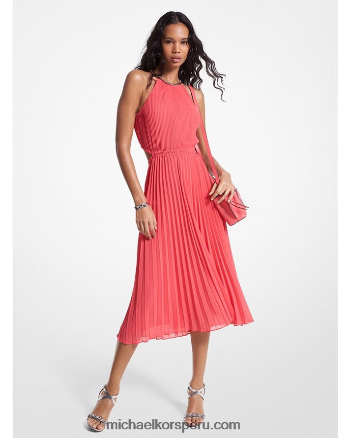 Z48V87 geranio mujer Michael Kors vestido plisado de georgette con aberturas