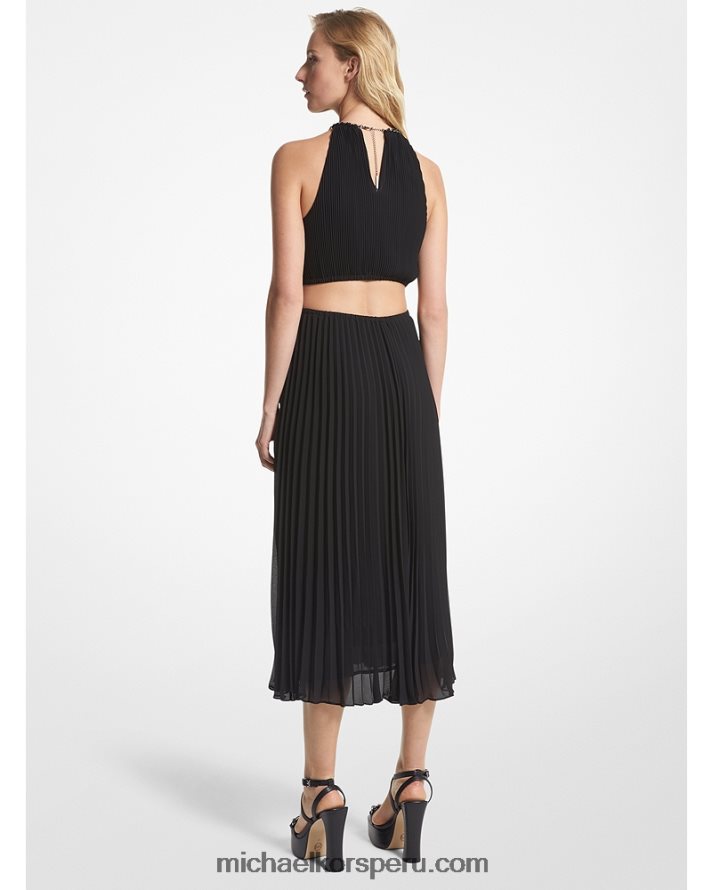 Z48V90 negro mujer Michael Kors vestido plisado de georgette con aberturas