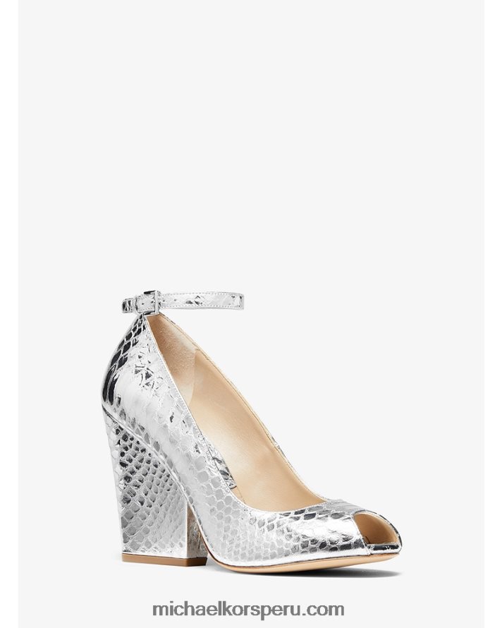 Z48V2290 plata mujer Michael Kors Zapatos de tacón peep-toe julianne de piel repujada de pitón metalizada