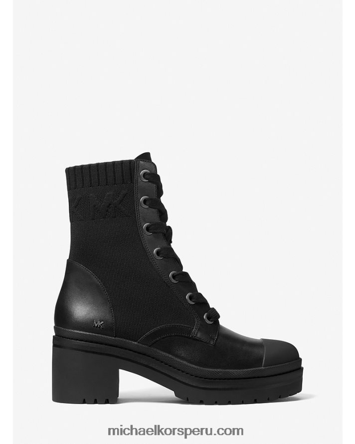 Z48V2099 negro mujer Michael Kors bota militar brea de punto elástico y piel