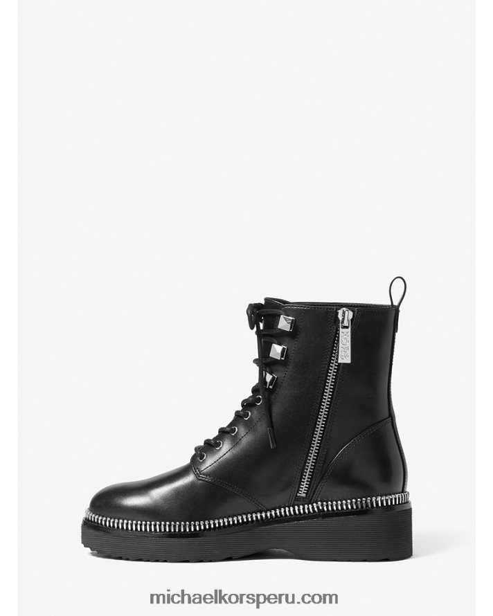 Z48V2105 negro mujer Michael Kors bota de combate de cuero haskell