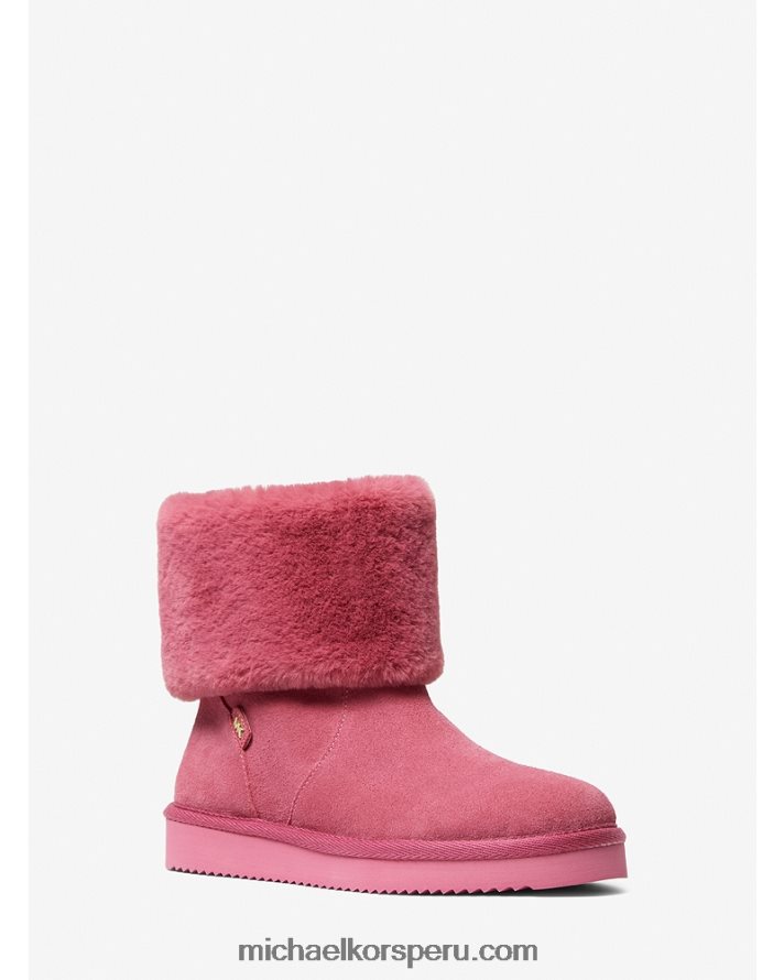 Z48V2204 palo de rosa mujer Michael Kors botas julia de ante con ribete de pelo sintético