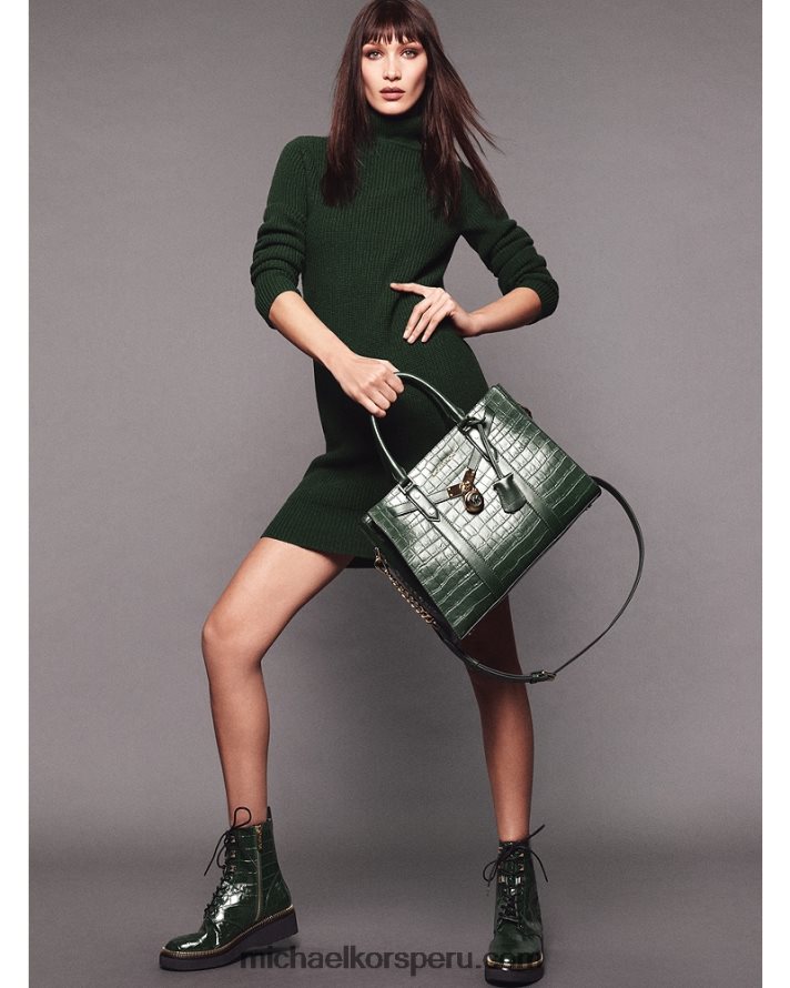 Z48V2210 musgo mujer Michael Kors bota militar haskell de piel de cocodrilo en relieve