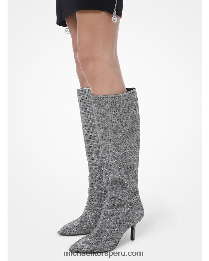 Z48V2217 negro/plata mujer Michael Kors botas Katerina hasta la rodilla con detalles de cristal