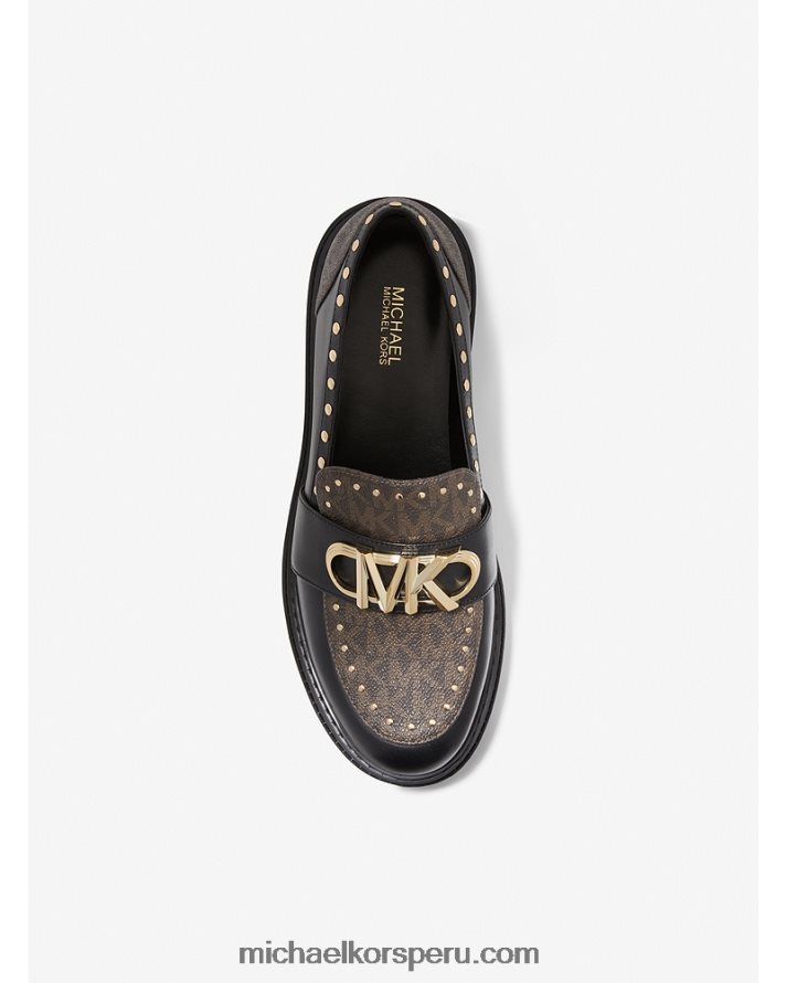 Z48V2240 marrón oscuro mujer Michael Kors mocasines parker de piel con tachuelas y logo