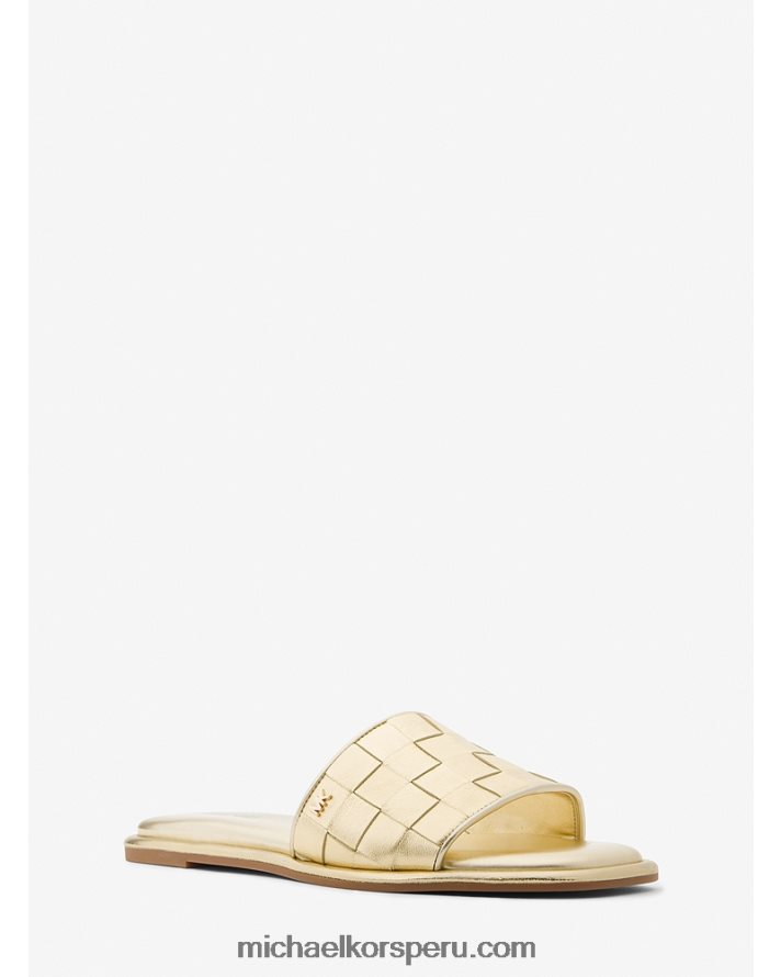 Z48V1829 oro pálido mujer Michael Kors sandalias Hayworth de piel metalizada tejida