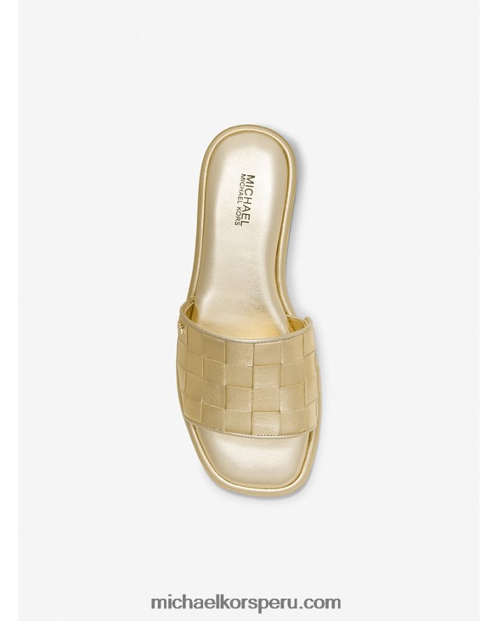 Z48V1829 oro pálido mujer Michael Kors sandalias Hayworth de piel metalizada tejida