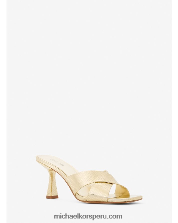 Z48V1850 oro pálido mujer Michael Kors mule clara de piel metalizada con grabado de serpiente