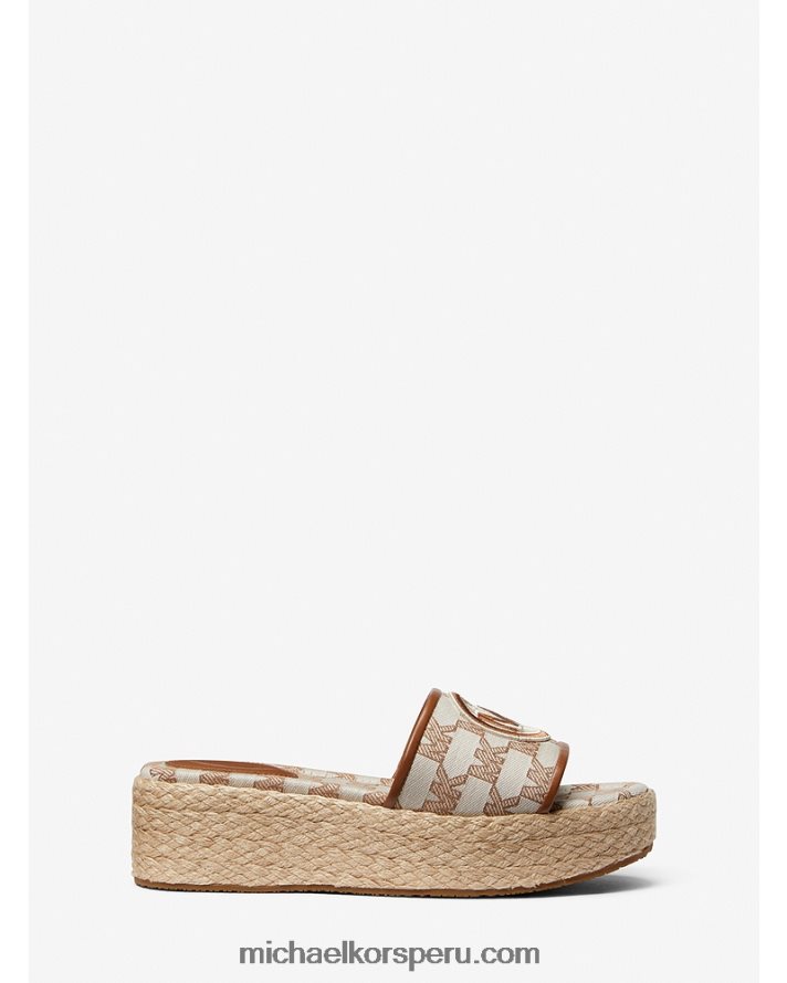 Z48V1854 lt crm multi mujer Michael Kors Sandalia Sadler con cuña de yute y jacquard con logo