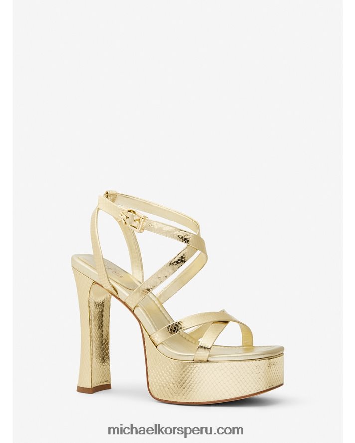 Z48V1885 oro pálido mujer Michael Kors Sandalia paola con plataforma de piel grabada con serpiente metalizada