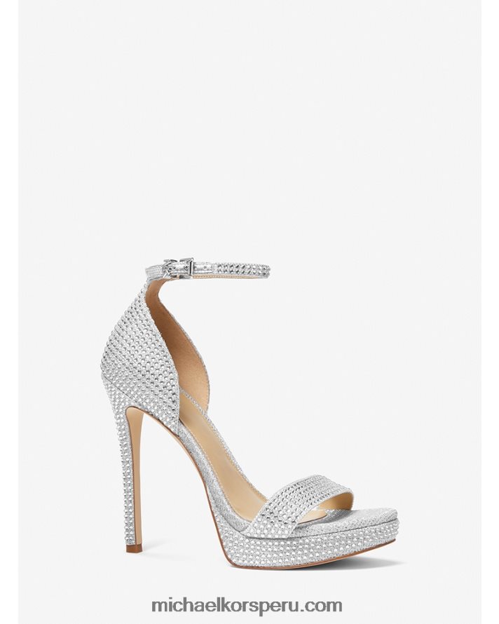 Z48V1893 plata mujer Michael Kors sandalia con plataforma de malla y cadena adornada con purpurina jordyn