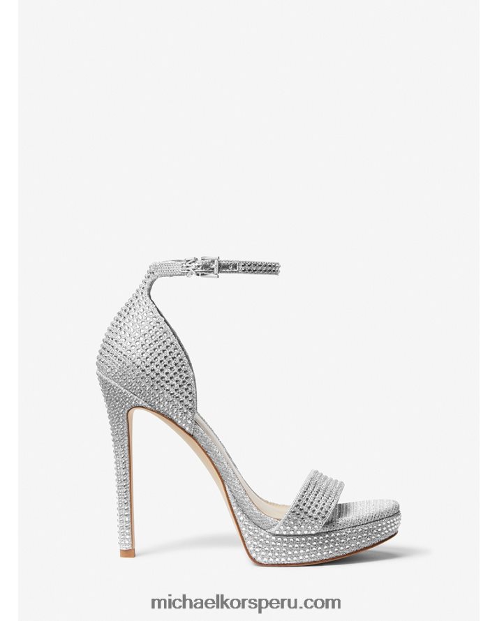 Z48V1893 plata mujer Michael Kors sandalia con plataforma de malla y cadena adornada con purpurina jordyn